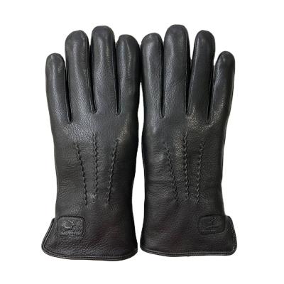 China 2022 Fashions Customized Unisex Black Winter Shearling Warm Eco-friendly/Durable/Comfortable Fur Lined Genuine Deerskin Leather Gloves For Women for sale