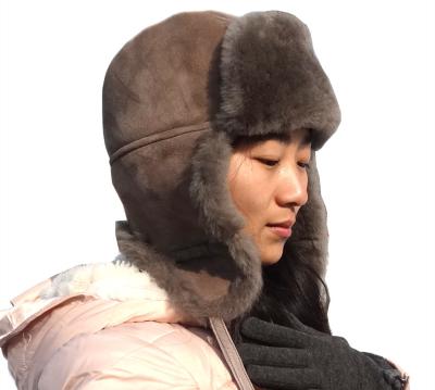 China JOINT Russian Leather Trooper Hat Shearling Shearling Ushanka Australian Winter Trapper Hat for sale