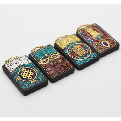 China 2020 New Arrival Bohemia Hot Selling Ebony Square Buddhist Pendant For Bracelet Necklace for sale