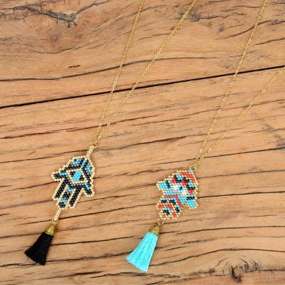 China Bohemia MOYAMIYA2 colors hand of Fatima miyuki tassel pendant necklace for sale