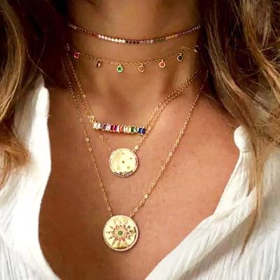 China BOHEMIA Moyamiya jewelry vendors fashion jewelry micro pave rainbow zirconia gold plated necklace joyas collares jewelry for sale