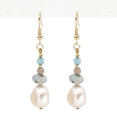 China Bohemia MOYAMIYA pearl and 925 natural stone silver gold plated handmade earrings for sale