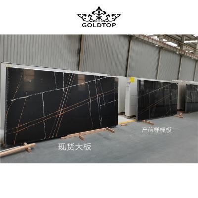 China Modern Suppliers Wholesale Price Building 6131 Crystal Black Gold Galaxy Largest Artificial Quartz Slab 3500 x 2000 Liters for sale