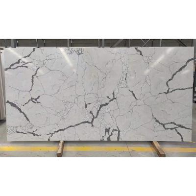 China Modern White Artificial Calacatta Quartz Slab With Marble Vein For Bathroom Top for sale