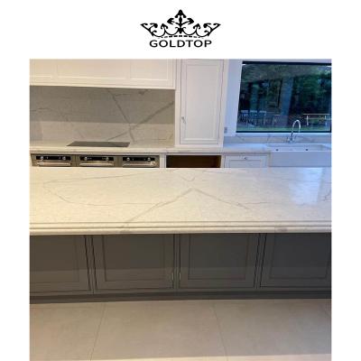 China Modern Polished Calacatta White Quartz Stone Slabs For Kitchen Table Tops for sale