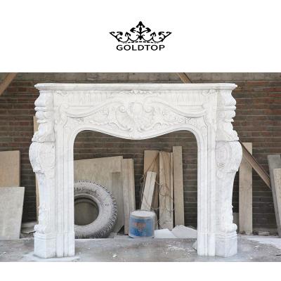 China Modern Polished Cream Stone Marble Fireplace Wall, Fireplace Shelf, White Fireplace for sale