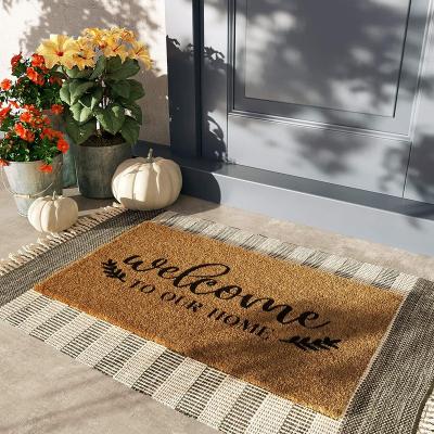 China DONGWO Washable Welcome Mat Indoor Outdoor Outdoor Non-slip Cover Front Door Welcome Mat for Home Porch Outdoor Entrance Entrance Coir Mat for sale