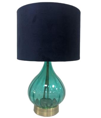 China Antique Glass Table Lamp / Desk Teal / Blue Modern Velvet Drum Ceiling Shade Interior Metaillc for sale