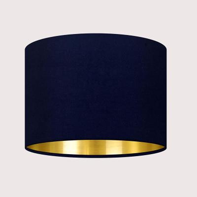 China Contemporary Modern Navy Blue Velvet Fabric with a Brushed Metallic Gold Drum Shade Ceiling Cladding Shade, E27 Main Light Frame for sale