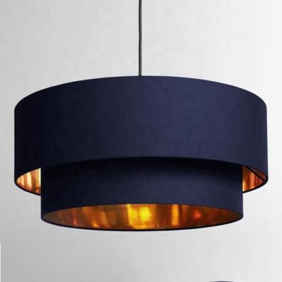 China Plain desgin navy blue hardback drum tc fabric shade with brushed metallic interior liners copper drum shade for sale