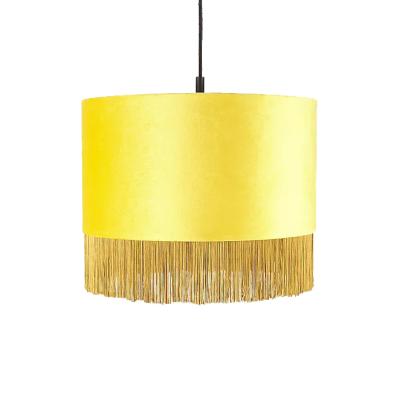 China Retro large retro velvet bright yellow pendant shade with yellow fringe tassel trim for sale