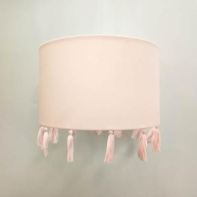 China Antique Beautify Pink Drum Ceiling Light Shade, Pink Fabric Pendant Lamp with Fringing Tassels--Fabric Shade for Living Room or Bedroom for sale