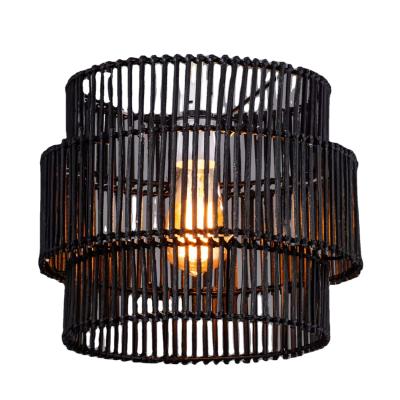 China Antique Bamboo Rattan Lampshade Chandeliers For Cafe Home Or Restaurant Decor Lighting Black for sale