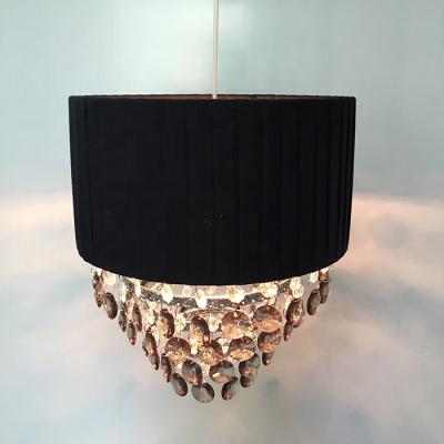 China Black Pleated Voile Shade With Crystal Beads Natural Pleated Lamp Shade OEM Black Shade For Hanging Lamp for sale