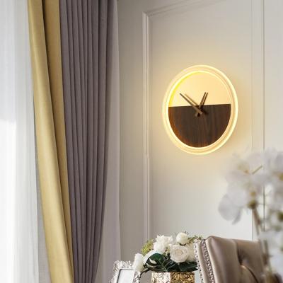 China Modern led minimalist wall clock lamp for living home decoration clock wall lamp sconce nordic minimalist minimalist for sale