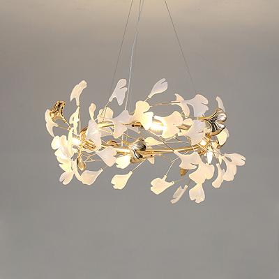 China Nordic Modern Luxury Art Hotel Lobby Bedroom Dining Room Ginkgo Light Luxury Ceramic Leaf Chandelier for sale