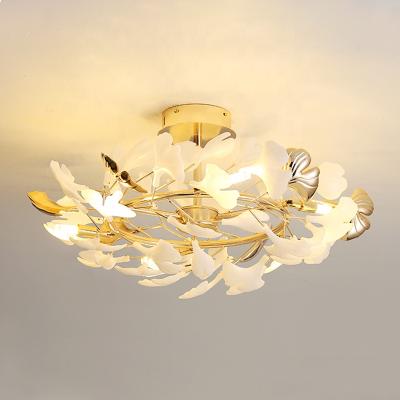 China Luxury Ceiling Chandelier White Ceramic Ginkgo Leaves Ceiling Lamp Living Room Decoration Bedroom Light Fixtures for sale