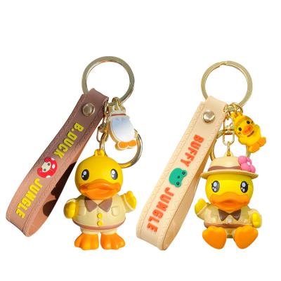 China BaiMao 3D Metal Cute Yellow Plastic Duck Car Key Chain Bag Pendant Decoration Leather Key Chain for sale