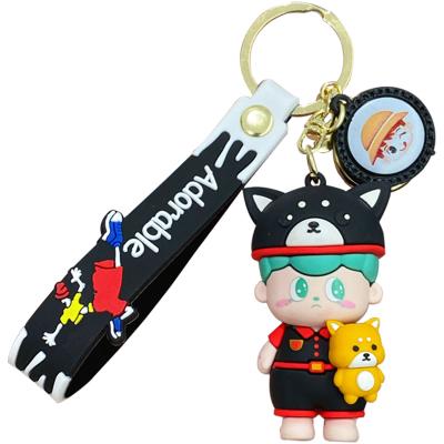 China Hot Sale 3d BaiMao Resin Cartoon Boy Schoolbag Design Hot Cute Lovely Decor Leather Chain Hanging Car Key Chain for sale