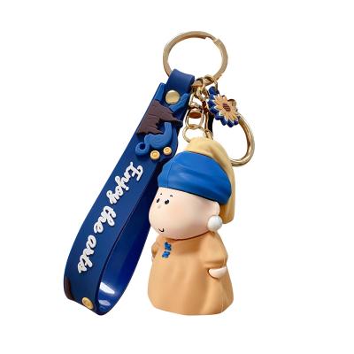 China Original Cute Cartoon Design Resin BaiMao Artist Resin Car Key Key Chain Pendant Leather Custom for sale