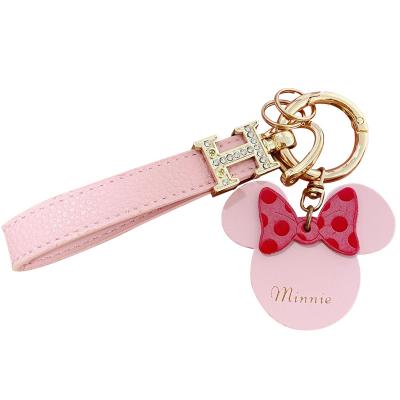 China BaiMao Minnie Head Metal Key Chain Leather Custom LOGO Car Key Chain Dangling Custom Cartoon Keychain for sale