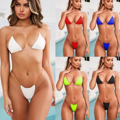 China 2022 QUICK DRY Bikini Sheer Ultralight Bandeau Women's Bikini Slip Swimwear Bra Pads Swimwear Halter String Triangle Bikini Sets for sale