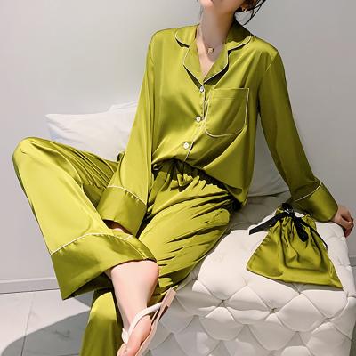 China 2021 QUICK DRY New Silk Pajamas Sleepwear Set Women's 2pcs Silk Female Silk Sleepwear Soild Like Satin Pajamas for sale