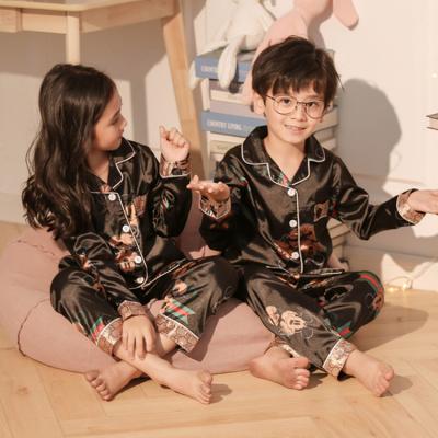 China 2022 New Silk Satin Pajamas Designer Sleepwear Set Breathable Luxury Children Kids Children Sleepwear Set Boys Girls Pajamas for sale