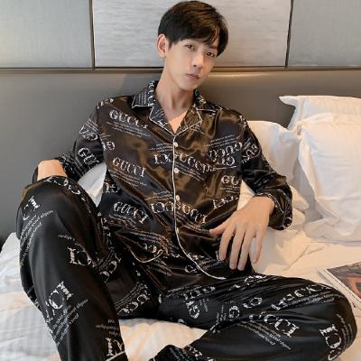 China Designer QUICK DRY Style Men's Satin Pajamas Long Sleeve Two Piece Nightgowns Luxury Sleepwear for sale