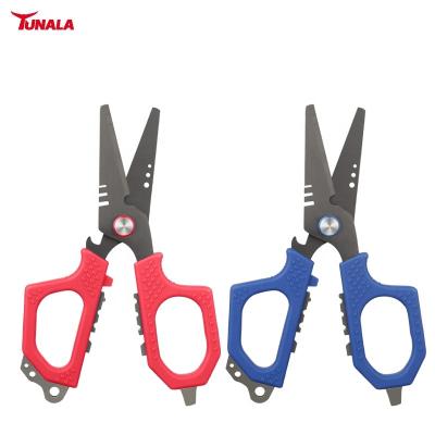 China Outdoor/camping high quality fishing line titanium braid coating fishing scissors with non-slip handle sheath and lanyard for sale