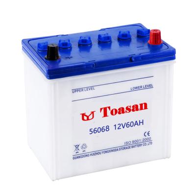 China Toasan Brand Lead Acid Battery 56068 Dry Car Battery 12V60AH DIN Standard Dry Charged Auto Battery 278*175*175mm for sale