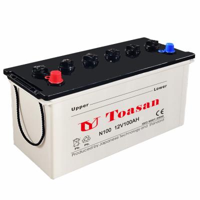 China Toasan JIS Automobile Batteries 12V 100AH ​​Lead Acid Storage Dry Charged Car Battery - N100MF 404*172*205/225mm for sale