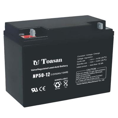 China Power tools 12V50AH Toasan AGM rechargeable sealed lead acid battery with long life--NP50-12 for sale