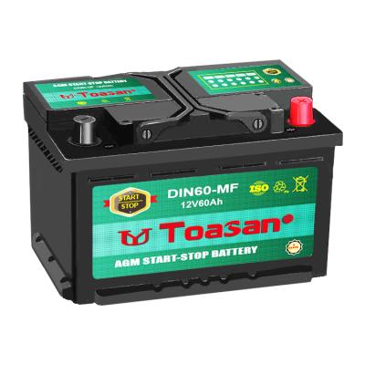 China On/Off For Automobiles High Quality Toasan 12v 60ah AGM Auto Off/On Battery for sale