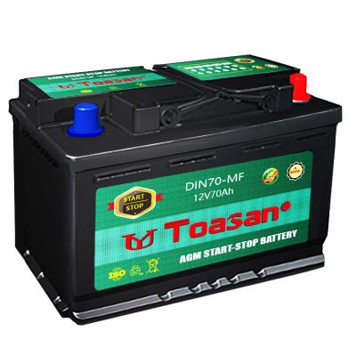 China Best High Quality Off/On Auto Battery Toasan Brand DIN70-MF 12v 70ah AGM Car Battery for sale