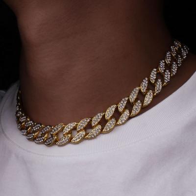 China Hiphop Cuban Link Chain With Pearl Necklace Set In Pink Heart Enchapada Oro Chapado Gold Plated 925 Silver Bling for sale