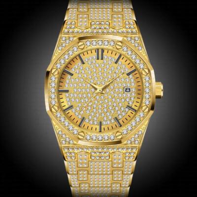 China New Auto Date 2021 Hip Hop Jewelry Iced Out Diamond Bezel Elite Watch Stainless Steel Roman Watches 18K Gold Rhinestone Quartz Watches for sale