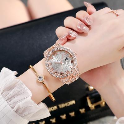 China Automatic Gold Full Diamond Iced Out Watch Custom Logo Date Mens Luxury Watches Quartz Hip Hop Watch for sale