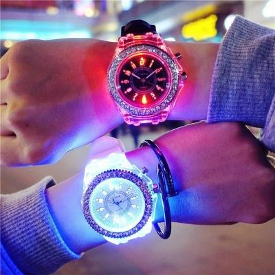 China Women Kids Student Colorful Geneva Watch Quartz Digital Silicone Watches Sport LED Light Flashing Luminous Watch for sale