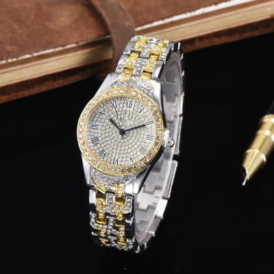 China Luxury Automatic Date Bling Quartz Women Ladies Watch Gold Full Diamond Iced Out Watch De Relojes Hip Hop for sale