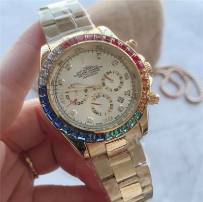 China Gold Plated Hip Hop Auto Date Iced Out CZ Diamond Strap Jewelry Mens Micro Quartz Wrist Watches Wholesale Luxury Watch for sale