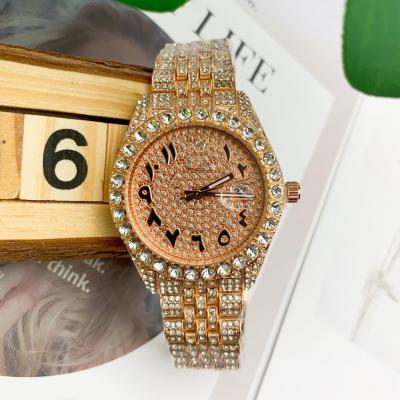 China Automatic Date Fashion Madame Watch Luxury Blue Elegant Diamond Iced Out Women Quartz Leather Strap Watches for sale