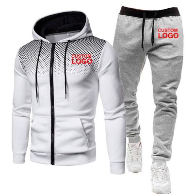 China Breathable Custom Logo Cotton Sports Mens Jogger Sweat Suit Zipper Gym Hoodies Tracksuits Set Mens Jogging Cool Gradient Hooded Sweater Suit for sale