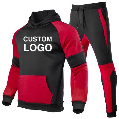 China Mens Cotton Sports Jogger Sweat Suit Breathable Custom Gym Jogging Hoodies Tracksuits Set Color Stitching 2 Sets Tracksuit For Men for sale