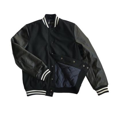 China Viable Factory Wholesale Custom Plain Mens Or Womens Baseball Letterman Varsity Black Jacket With Leather Sleeves for sale