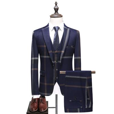 China Factory wholesale high quality anti shrink sension plaid 3 pieces ready to ship in stock men suits wedding suit for sale