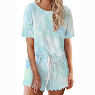 China Anti-wrinkle Tie Dye Pajamas Set Women's Loungewear Sleepwear 2 Piece Sets for sale