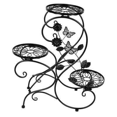 China Eco-friendly European style wrought iron flower stand floor-standing flower pot stand multi-layer indoor and outdoor flower pot for sale