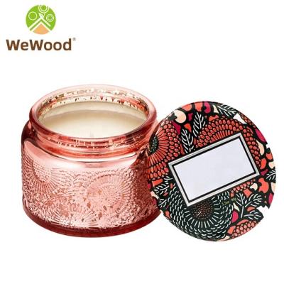 China Wholesale Europe Vintage Matte Colorful Glass Jar In Bulk Frosted Glass Candle Jars With Metal Lid for sale