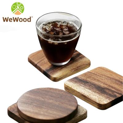 China Eco-friendly Minimalist High Quality Rustic Natural Acacia Square Round White Wooden Coaster Set for sale